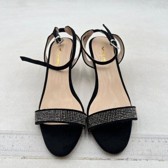 XYD Women Open Toe Ankle Strap Sandals Kitten Heel Rhinestones Studded Buckle - Picture 3 of 8